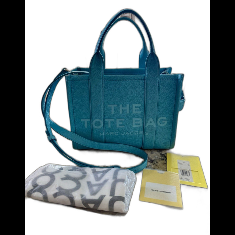 Marc Jacobs Small Leather Tote Handbag Pool Blue Authentic Item Dust Bag